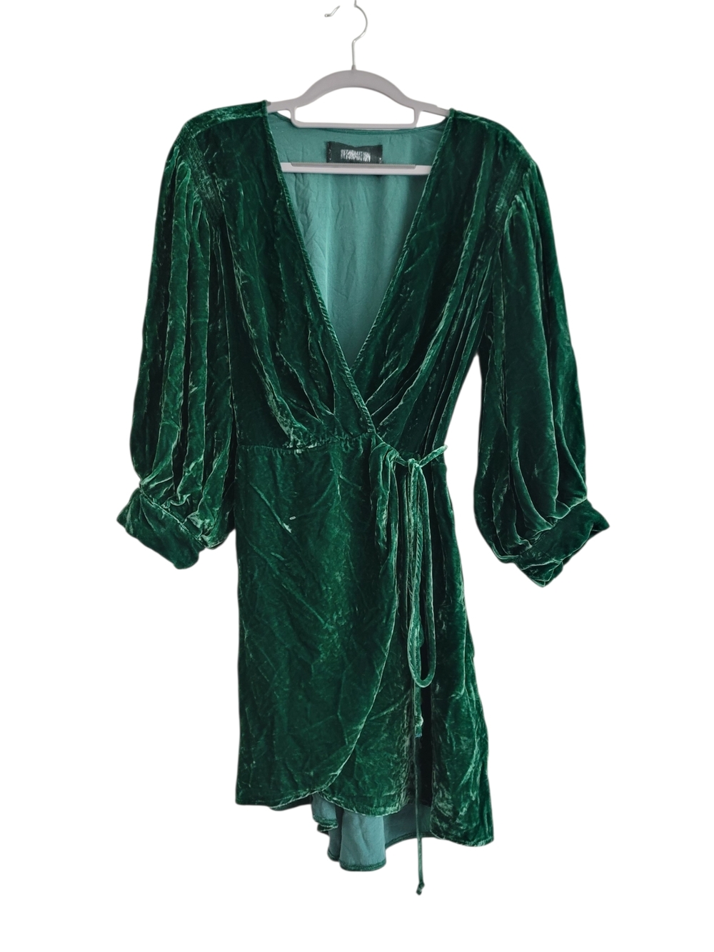 Reformation Green Velvet Wrap Dress Size Medium Balloon Sleeve Mini